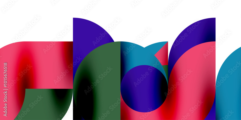 Poster Tech minimal circular shapes geometric art. Vector modern circles