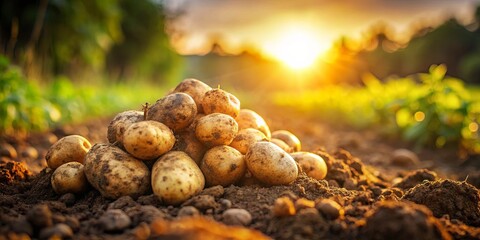 Golden Harvest A Pile of Newly Dug Potatoes Glistens in the Soft Light of the Setting Sun, a Symbol of the Earth's Bounty and the Cycle of Life.