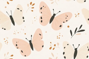 Delicate Butterfly Pattern with Minimalist Botanical Elements