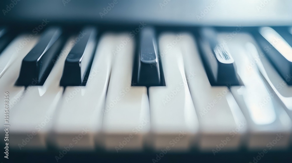 Poster A sleek black keyboard showcases crisp white keys, perfect for typing with ease against a soft, blurred backdrop.