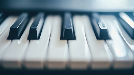 A sleek black keyboard showcases crisp white keys, perfect for typing with ease against a soft, blurred backdrop.