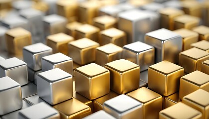 Metallic 3D Cubes in a Blurred Abstract Background