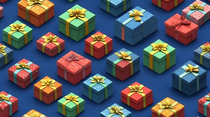 Colorful Gift Boxes on Blue Background.