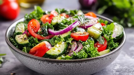 Fresh & Healthy Salad with Cucumber, Tomato & Red Onion