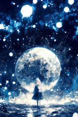 Obraz premium 月球儀を眺める女の子