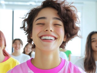 Joyful Diverse Group of Young Adults Creating Art Together in Bright, Modern Studio