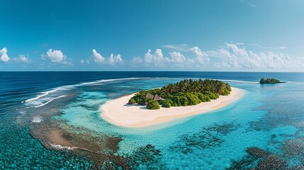 Serene Panoramic View of a Deserted Sandy Island