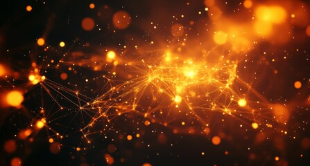Obraz premium Abstract orange glowing network with bokeh lights