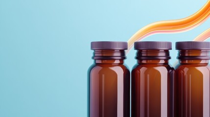 Bottles of mineral supplements with bright, balanced energy waves radiating from them, symbolizing harmony in the body