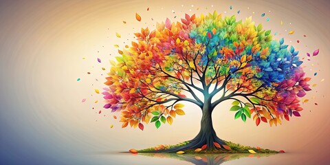 A vibrant tree with leaves in every color of the rainbow, as if celebrating the changing seasons with a burst of life and energy.