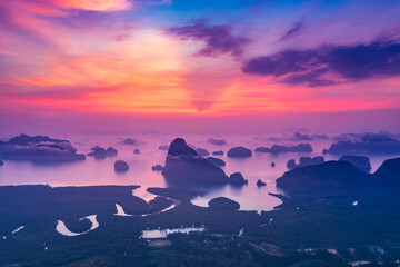  View  sunrise at  Samed Nang Chee mountain view point  of  Phang Nga Bay highlight of Phang Nga...
