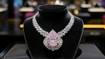 Exquisite Diamond Necklace with Elegant Pink Gemstone Centerpiece