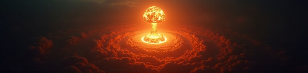 360 degree image of top view of nuclear explosion from space view, 360-degree photo.
