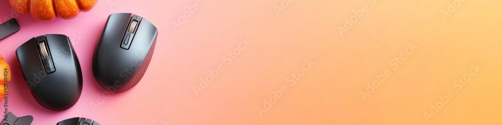 Poster Minimalist Halloween-Themed Technology Graph with Computer Mice and Pumpkin Outlines on Gradient Background