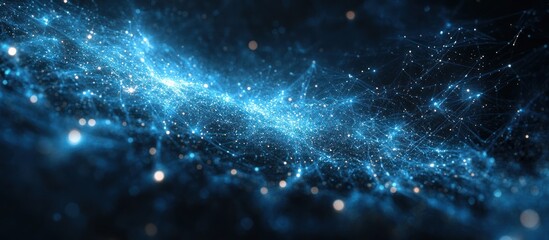 Obraz premium Abstract blue glowing lines and dots forming a network pattern.
