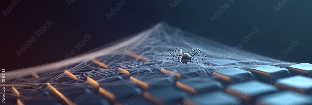 Aufkleber minimalist keyboard covered in spider webs halloween technology theme