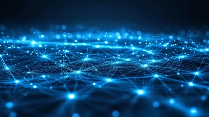 Abstract Blue Network with Glowing Points and Lines