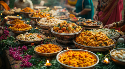 Obraz premium Festive dishes for the holiday of Diwali, created with Generative AI technology.