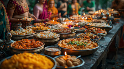 Fototapeta premium Festive dishes for the holiday of Diwali, created with Generative AI technology.