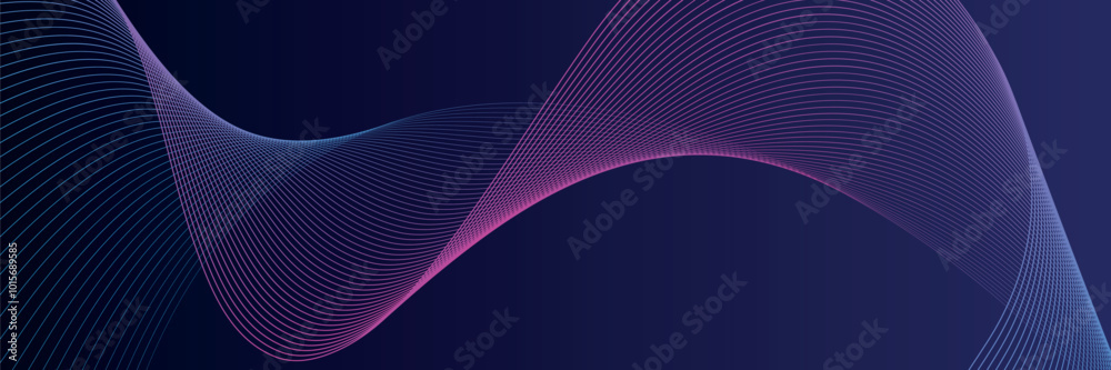Wall mural abstract glowing wave lines on dark blue background. dynamic wave pattern. modern flowing wavy lines