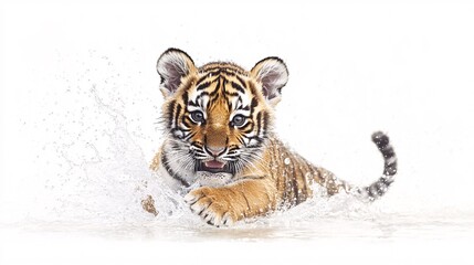 Obraz premium Joyful Tiger Cub Splashing in Water