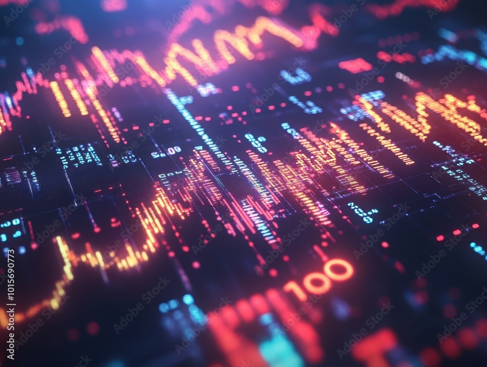 Poster Abstract Digital Data Display with Neon Lines and Numbers