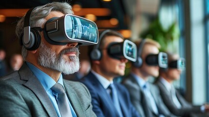 Professionals engaging in virtual reality experience in office