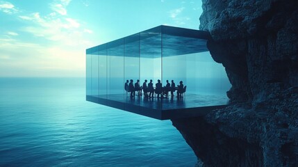 Innovative meeting space suspended over ocean cliffs