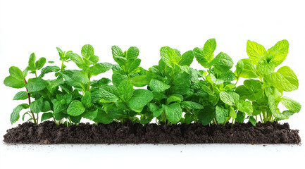 A bed of mint on a white background close up, created with Generative AI technology