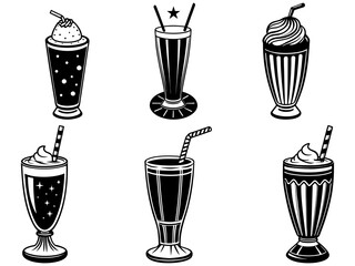 Milkshake silhouette vector Isolated black color silhouette