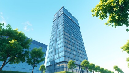 3D Illustration of a Tall Office Building