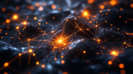 Glowing Network on a Dark, Textured Surface