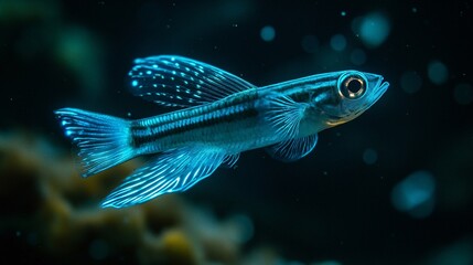 Glowing Lanternfish with Bioluminescent Organs in Water