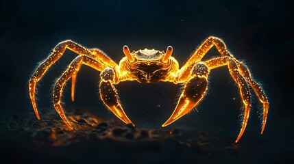Eerie Glowing Crab in the Deep Sea