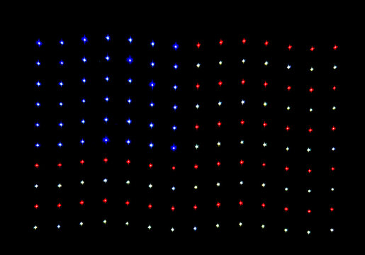 Drone show making a  United States Flag at night in Tybee Island, Georgia taken from the pier