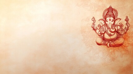 A detailed outline of Lord Ganesha adorned with intricate patterns rests on a soft ivory background, creating a serene atmosphere for festive celebrations