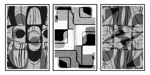 Set of 3 Abstract illustration in vintage style. For use in graphics, for wall decor.
