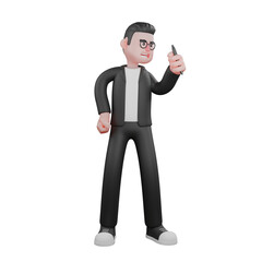 3D Illustration of a Publishing Expert. A male editor is standing with his left hand raised holding a pen and his right hand on his waist. Male Editor