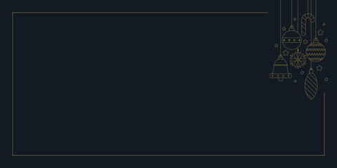 Minimalist various garlands hanging outline with horizontal frame on navy blue background graphic illustration have blank space. Merry Christmas and Happy New Year greeting card template.