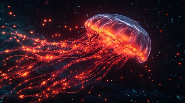 Glowing Atolla Jellyfish with Pulsating Red Light
