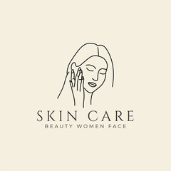 skin care logo women beauty care salon line art vector symbol minimalist design
