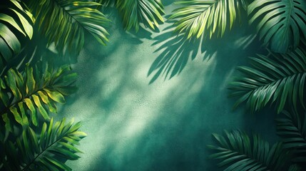 a painting of green leaves on a wall