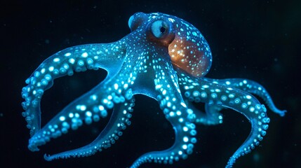 Obraz premium Ghostly Bioluminescent Octopus in Deep Sea Waters