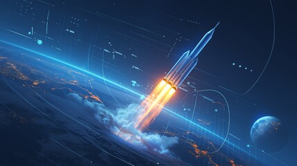A dynamic image of a rocket launch representing advancements in space science with scientists monitoring the event