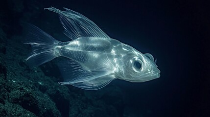 Fototapeta premium Ethereal Hatchetfish Swimming in Dark Waters