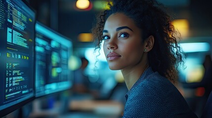 A team collaborates in an office, using technology to plan and discuss a business project.