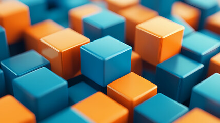 Obraz premium Geometric arrangement of blue and orange cubes