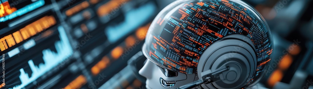 Aufkleber Futuristic robot head with illuminated circuits, symbolizing advanced technology and artificial intelligence innovation.