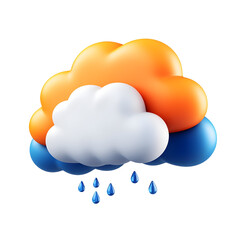 Fototapeta premium Colorful clouds with rain drops, representing weather phenomena on a white isolated background.