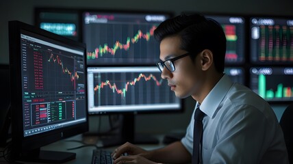 Fototapeta premium Young Professional Analyzing Stock Market Data
